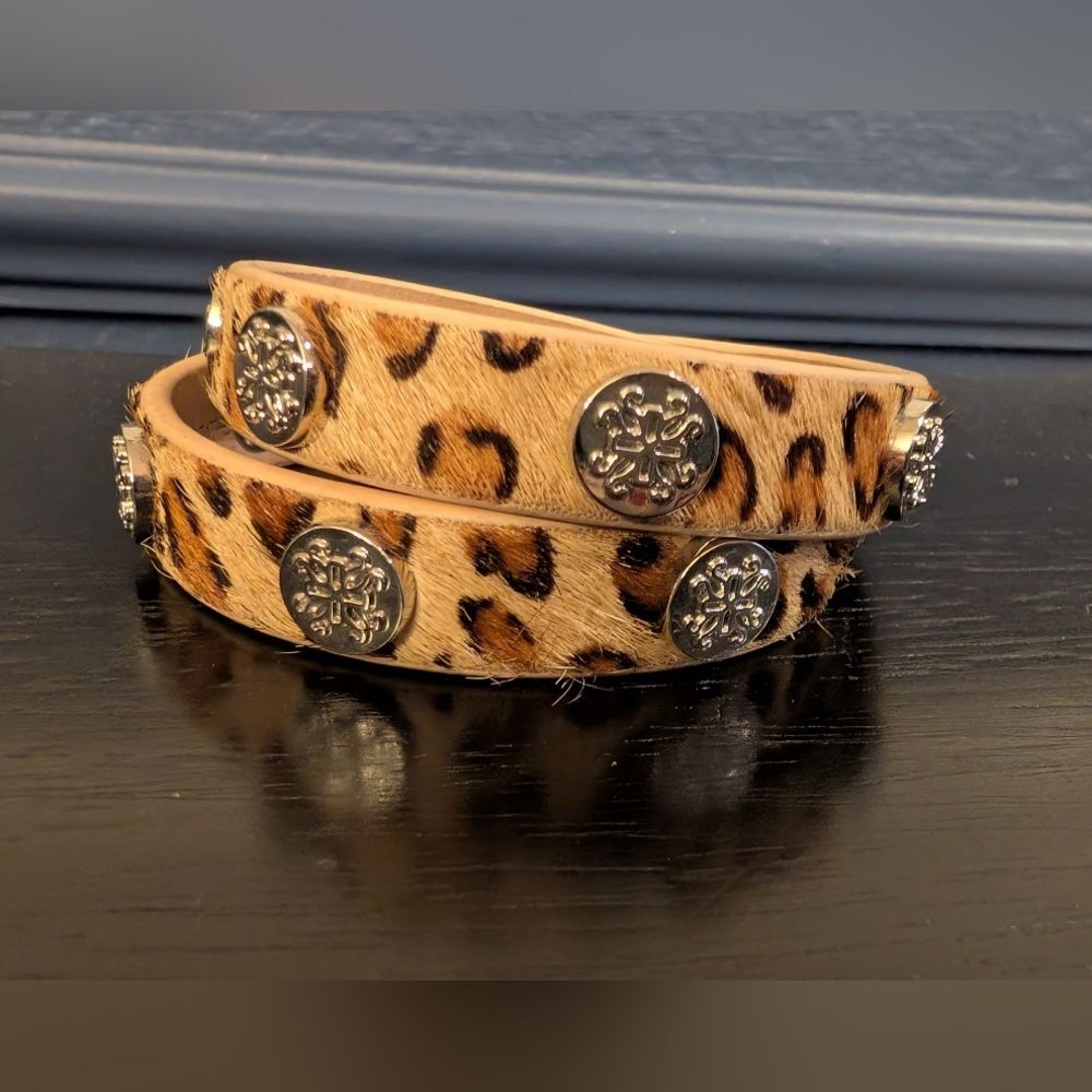 Rustic Cuff Leopard Print Wrap Bracelet with Silver Accents
